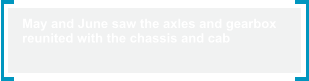 May and June saw the axles and gearbox  reunited with the chassis and cab